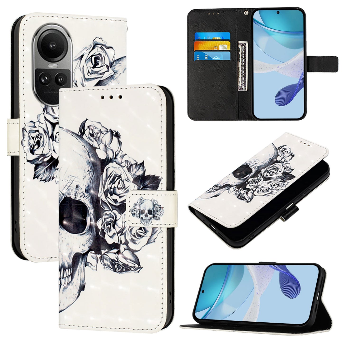 OPPO Reno10 Leather Flip Phone Case with 3D Painted Design, Card Holder, Wallet & Stand Function - Durable Protection & Easy Access