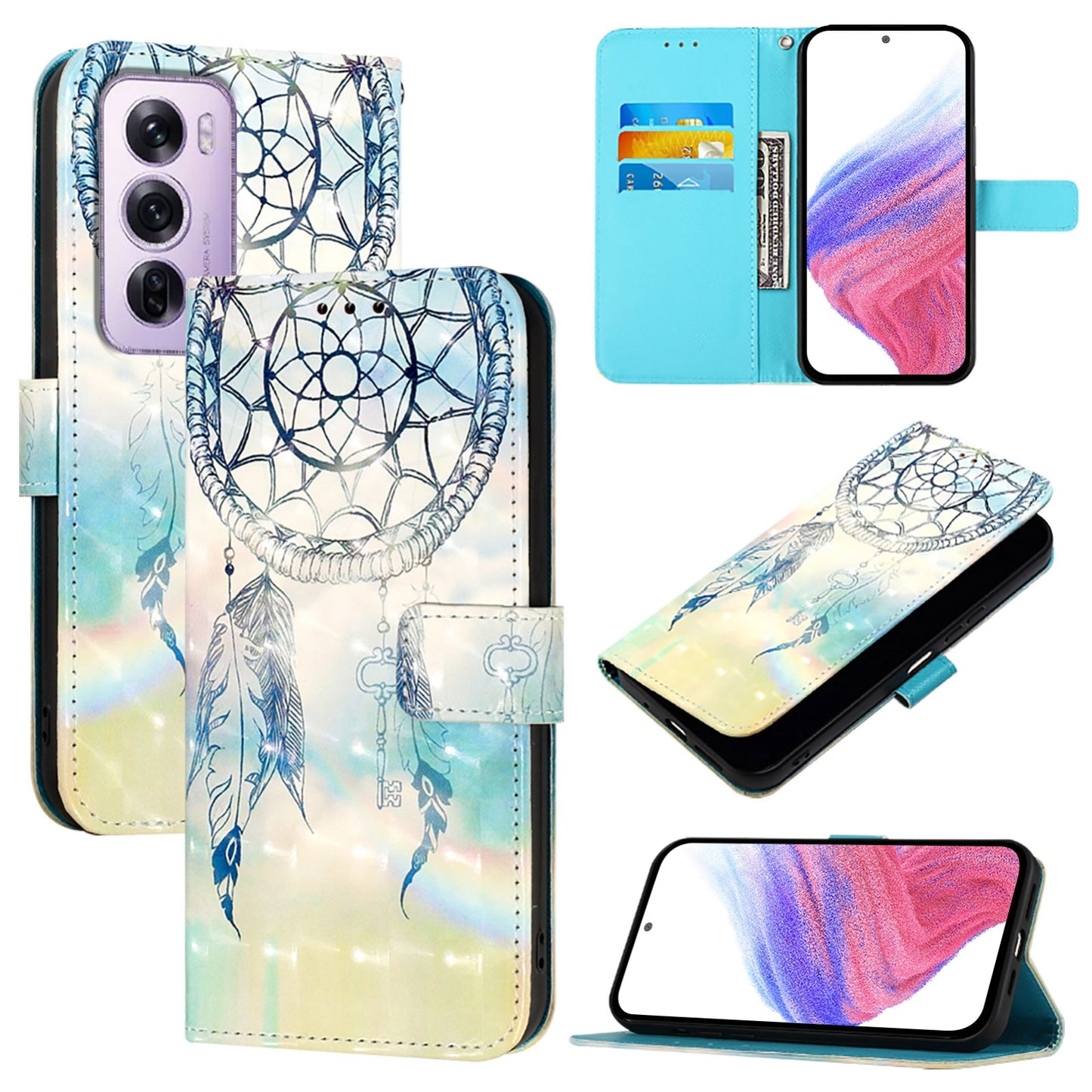 OPPO Reno12 Pro Global Leather Flip Phone Case with 3D Painted Design, Card Holder, Wallet & Stand Function - Durable Protection & Easy Access