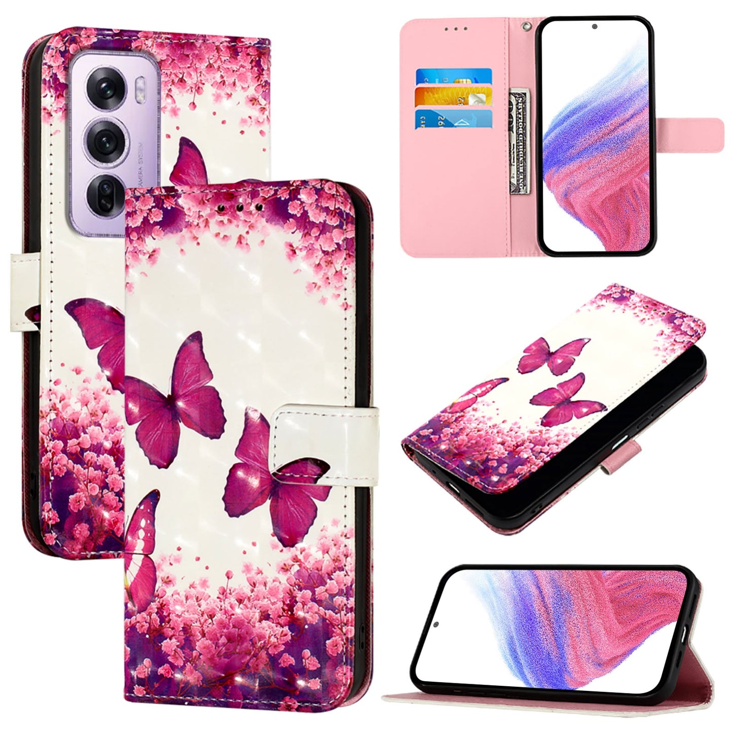 OPPO Reno12 Pro Global Leather Flip Phone Case with 3D Painted Design, Card Holder, Wallet & Stand Function - Durable Protection & Easy Access