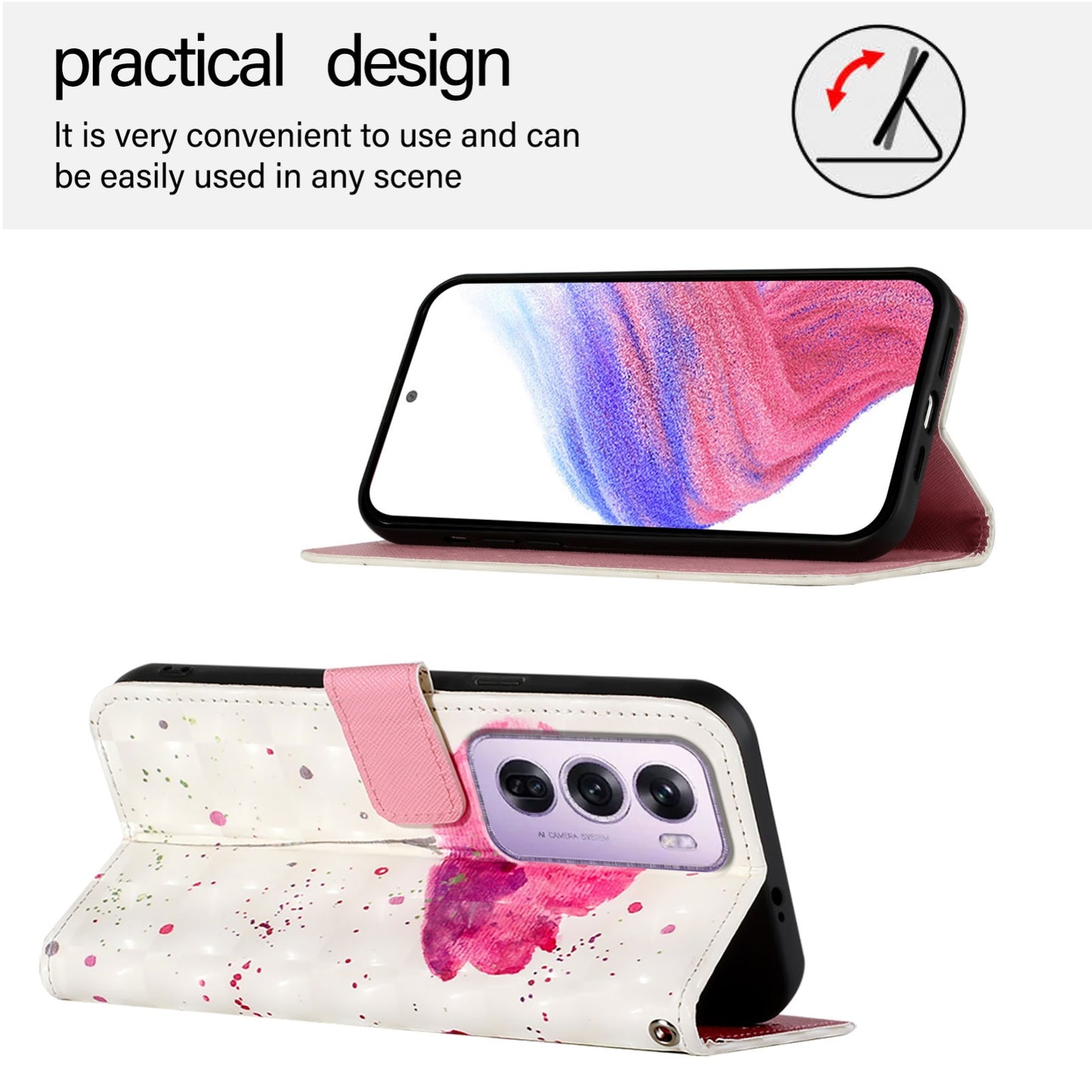 OPPO Reno12 Pro Global Leather Flip Phone Case with 3D Painted Design, Card Holder, Wallet & Stand Function - Durable Protection & Easy Access