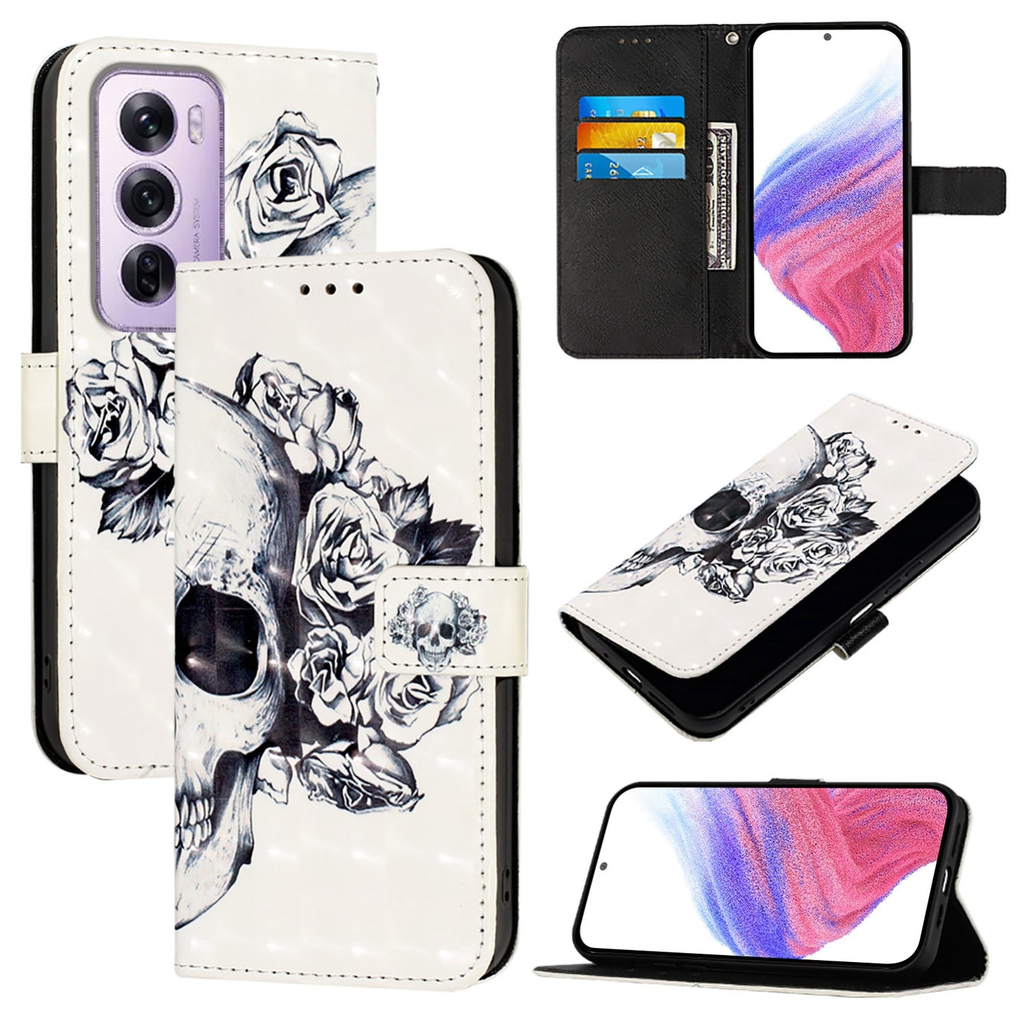 OPPO Reno12 Pro Global Leather Flip Phone Case with 3D Painted Design, Card Holder, Wallet & Stand Function - Durable Protection & Easy Access