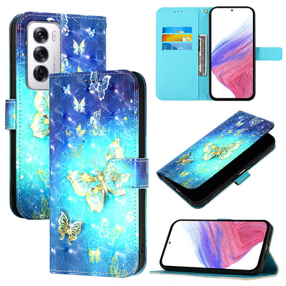 OPPO Reno12 Global Leather Flip Phone Case with 3D Painted Design, Card Holder, Wallet & Stand Function - Durable Protection & Easy Access