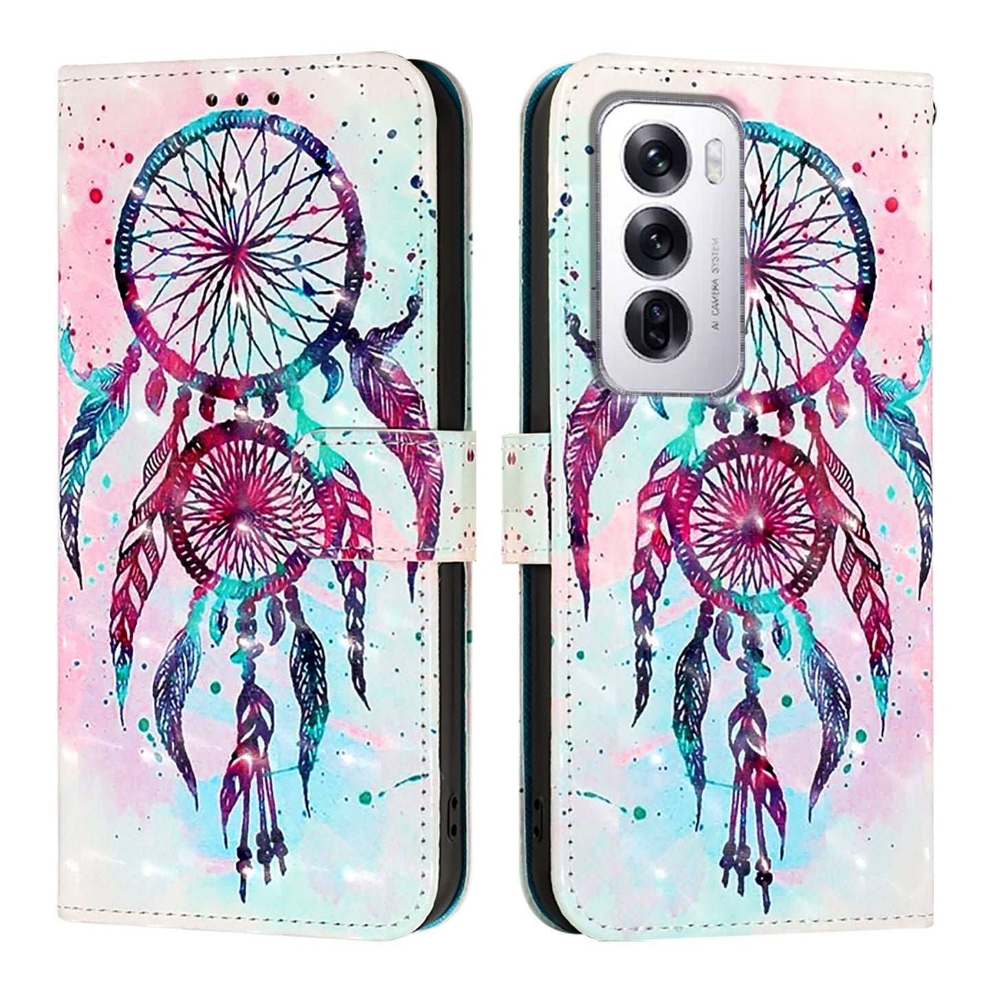 OPPO Reno12 Global Leather Flip Phone Case with 3D Painted Design, Card Holder, Wallet & Stand Function - Durable Protection & Easy Access