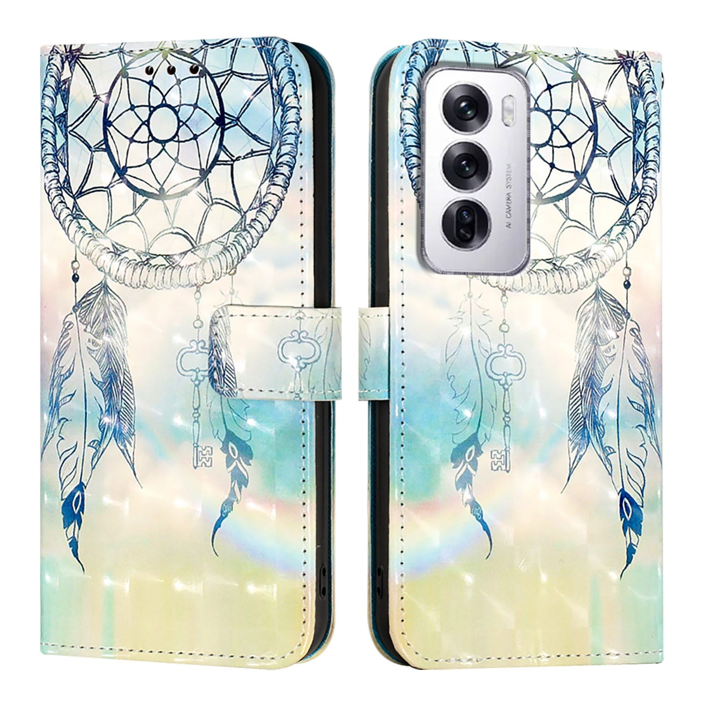 OPPO Reno12 Global Leather Flip Phone Case with 3D Painted Design, Card Holder, Wallet & Stand Function - Durable Protection & Easy Access