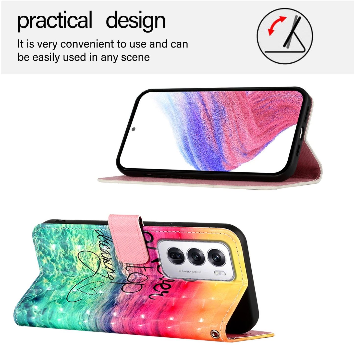 OPPO Reno12 Global Leather Flip Phone Case with 3D Painted Design, Card Holder, Wallet & Stand Function - Durable Protection & Easy Access