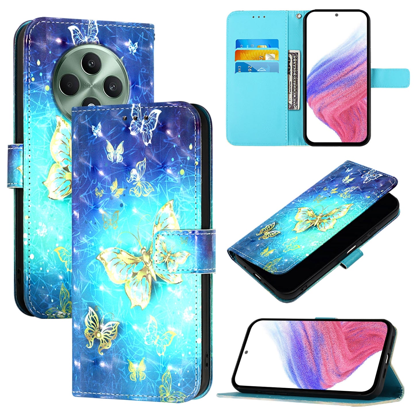 OPPO Reno12 F Global Leather Flip Phone Case with 3D Painted Design, Card Holder, Wallet & Stand Function - Durable Protection & Easy Access