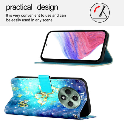 OPPO Reno12 F Global Leather Flip Phone Case with 3D Painted Design, Card Holder, Wallet & Stand Function - Durable Protection & Easy Access