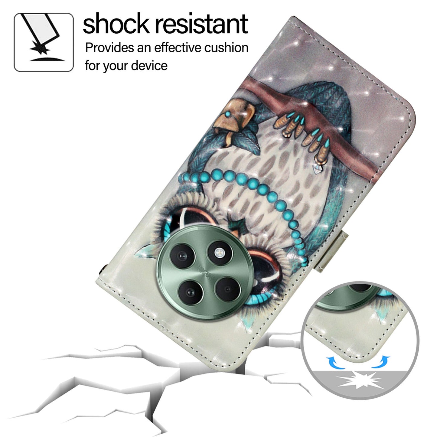 OPPO Reno12 F Global Leather Flip Phone Case with 3D Painted Design, Card Holder, Wallet & Stand Function - Durable Protection & Easy Access