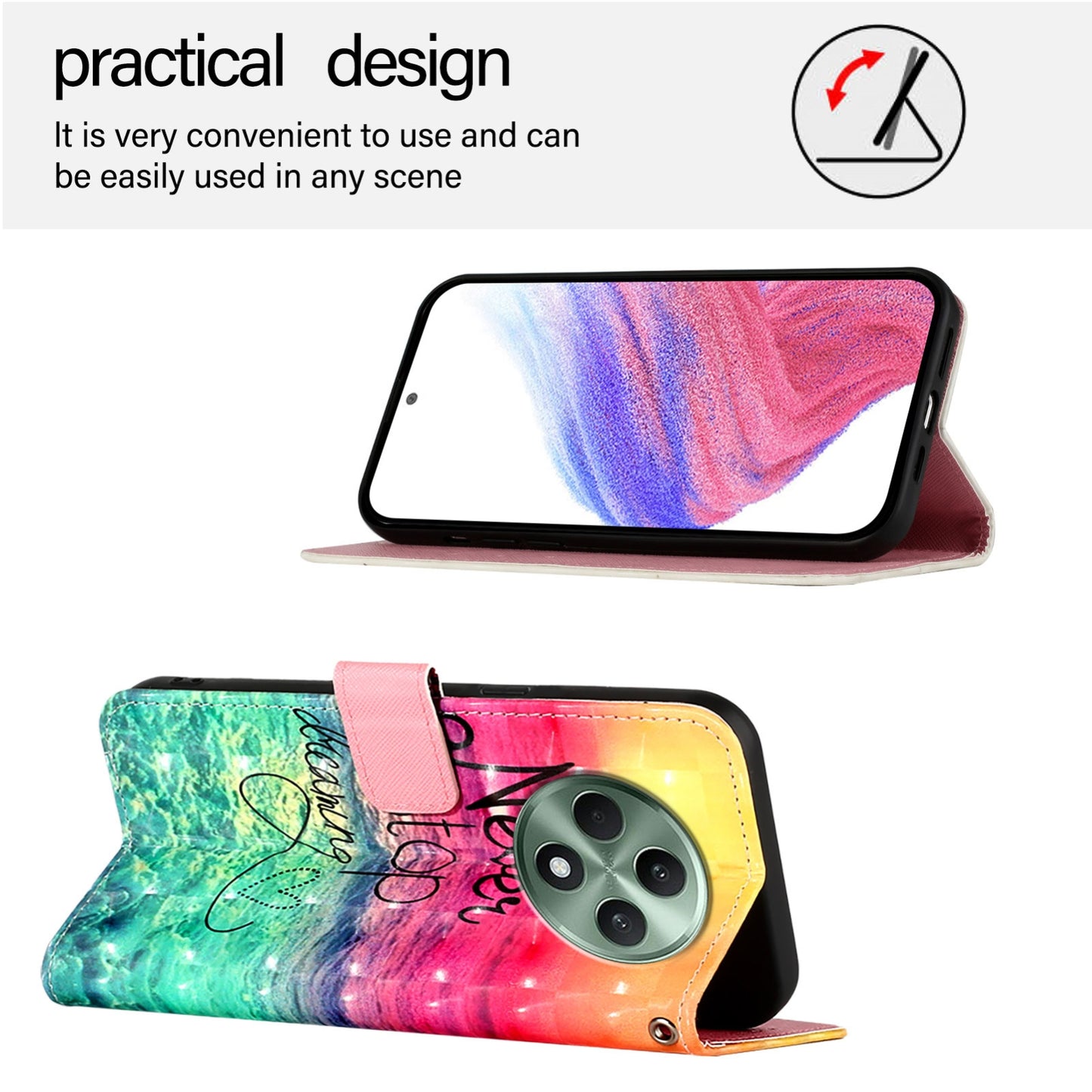 OPPO Reno12 F Global Leather Flip Phone Case with 3D Painted Design, Card Holder, Wallet & Stand Function - Durable Protection & Easy Access