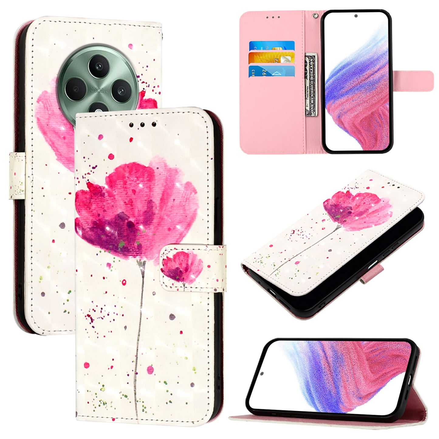 OPPO Reno12 F Global Leather Flip Phone Case with 3D Painted Design, Card Holder, Wallet & Stand Function - Durable Protection & Easy Access