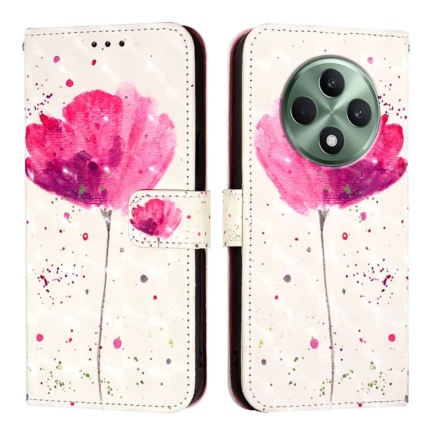 OPPO Reno12 F Global Leather Flip Phone Case with 3D Painted Design, Card Holder, Wallet & Stand Function - Durable Protection & Easy Access