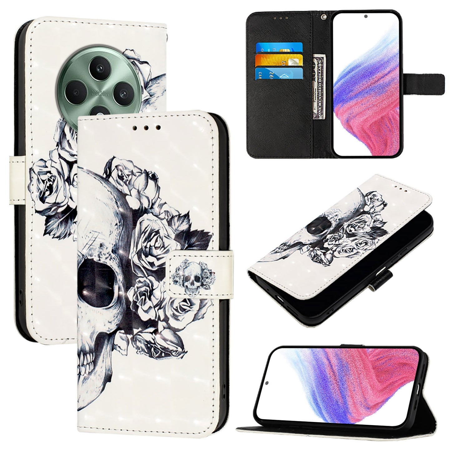 OPPO Reno12 F Global Leather Flip Phone Case with 3D Painted Design, Card Holder, Wallet & Stand Function - Durable Protection & Easy Access