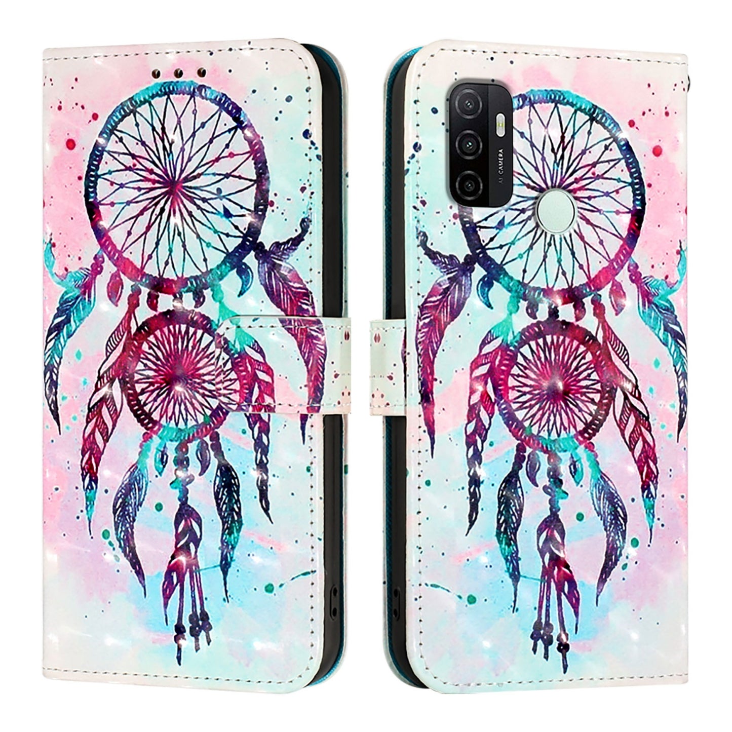 OPPO A53 2020 4G Leather Flip Phone Case with 3D Painted Design, Card Holder, Wallet & Stand Function - Durable Protection & Easy Access