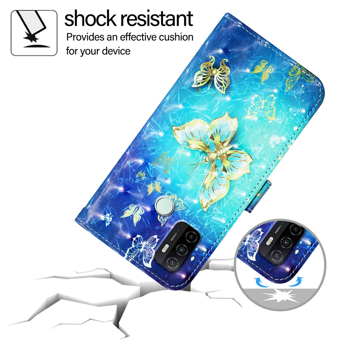 OPPO A53s 4G Leather Flip Phone Case with 3D Painted Design, Card Holder, Wallet & Stand Function - Durable Protection & Easy Access