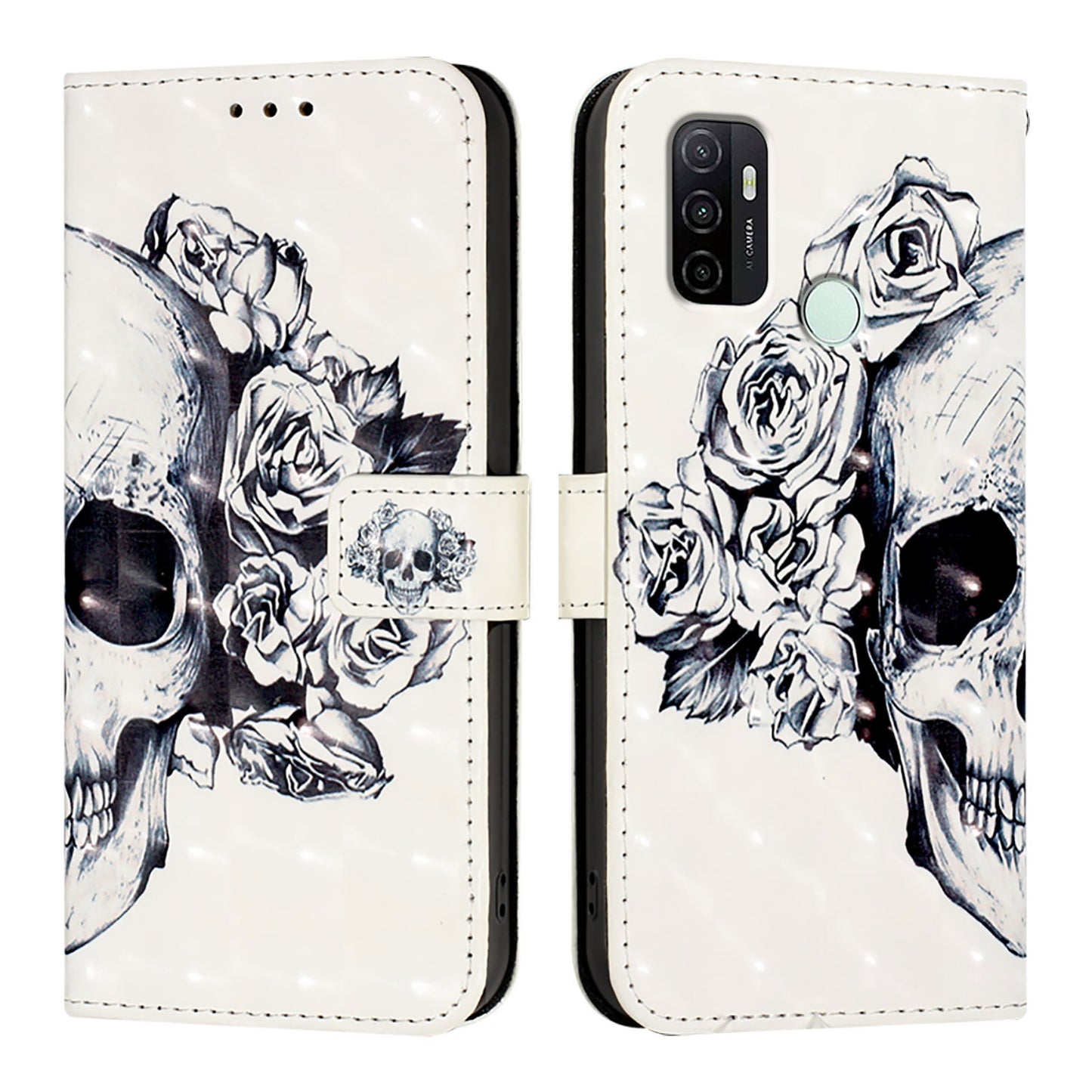 OPPO A53s 4G Leather Flip Phone Case with 3D Painted Design, Card Holder, Wallet & Stand Function - Durable Protection & Easy Access