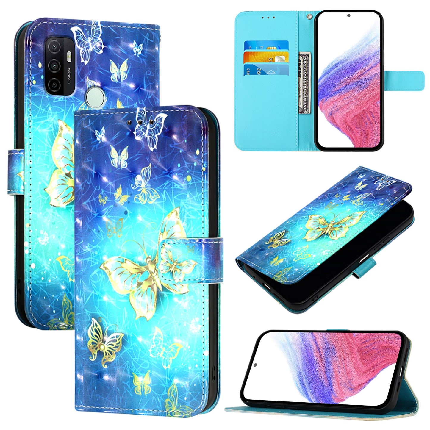 OPPO A11s 4G Leather Flip Phone Case with 3D Painted Design, Card Holder, Wallet & Stand Function - Durable Protection & Easy Access