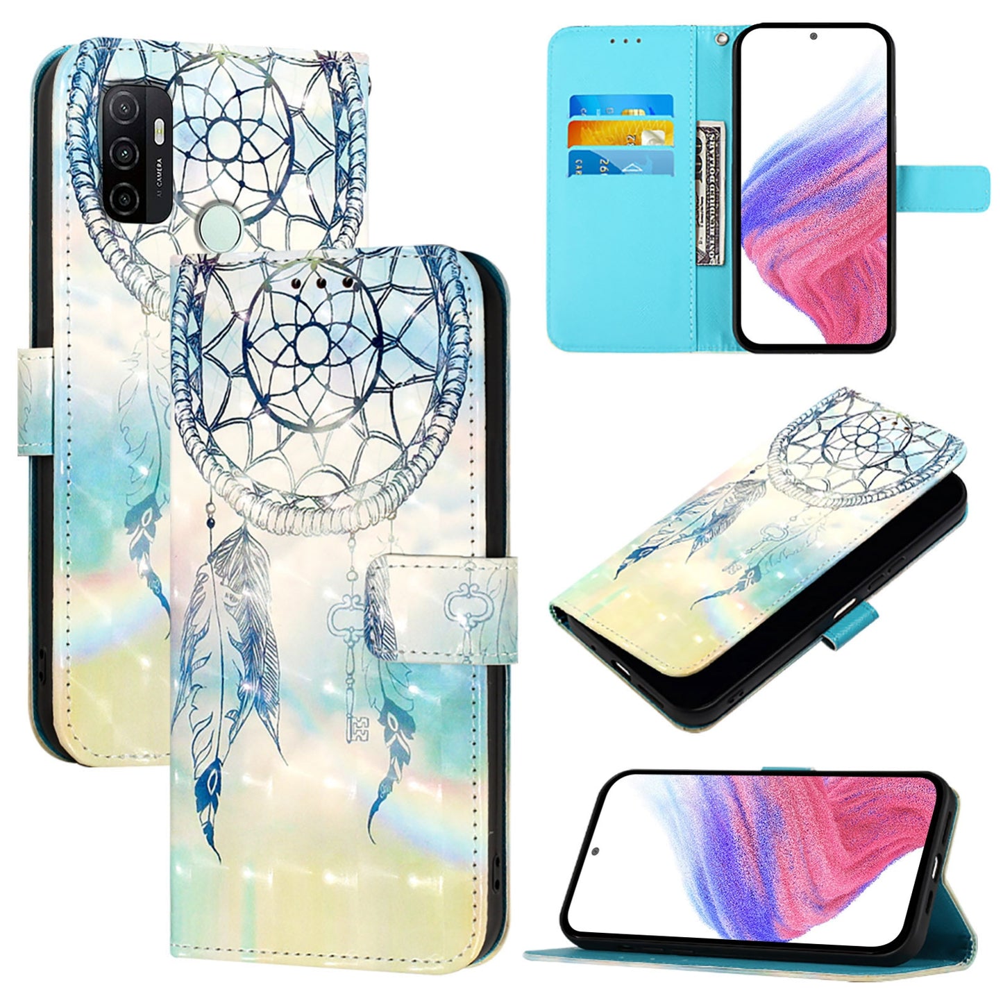 OPPO A11s 4G Leather Flip Phone Case with 3D Painted Design, Card Holder, Wallet & Stand Function - Durable Protection & Easy Access