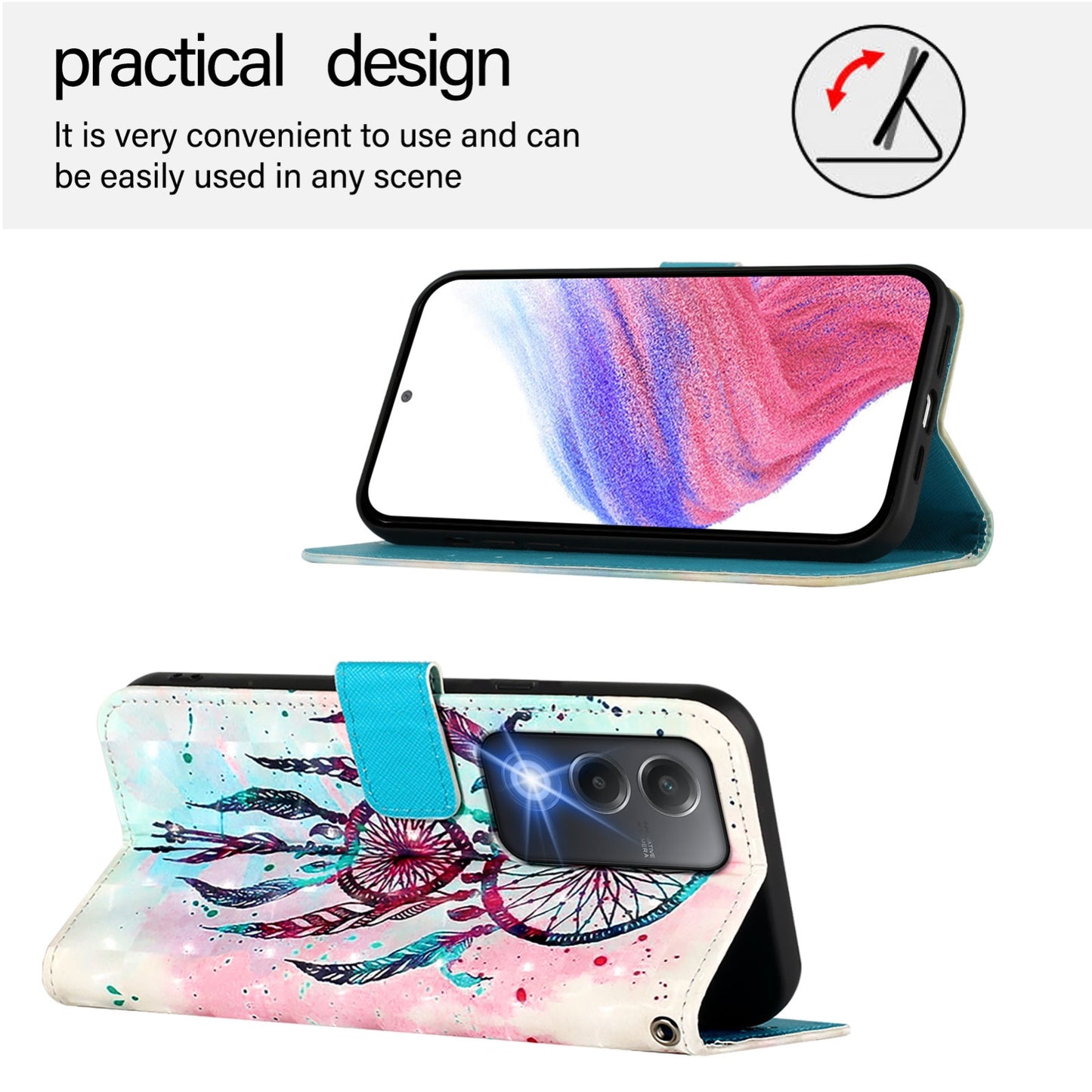 OPPO A80 5G EU Version Leather Flip Phone Case with 3D Painted Design, Card Holder, Wallet & Stand Function - Durable Protection & Easy Access