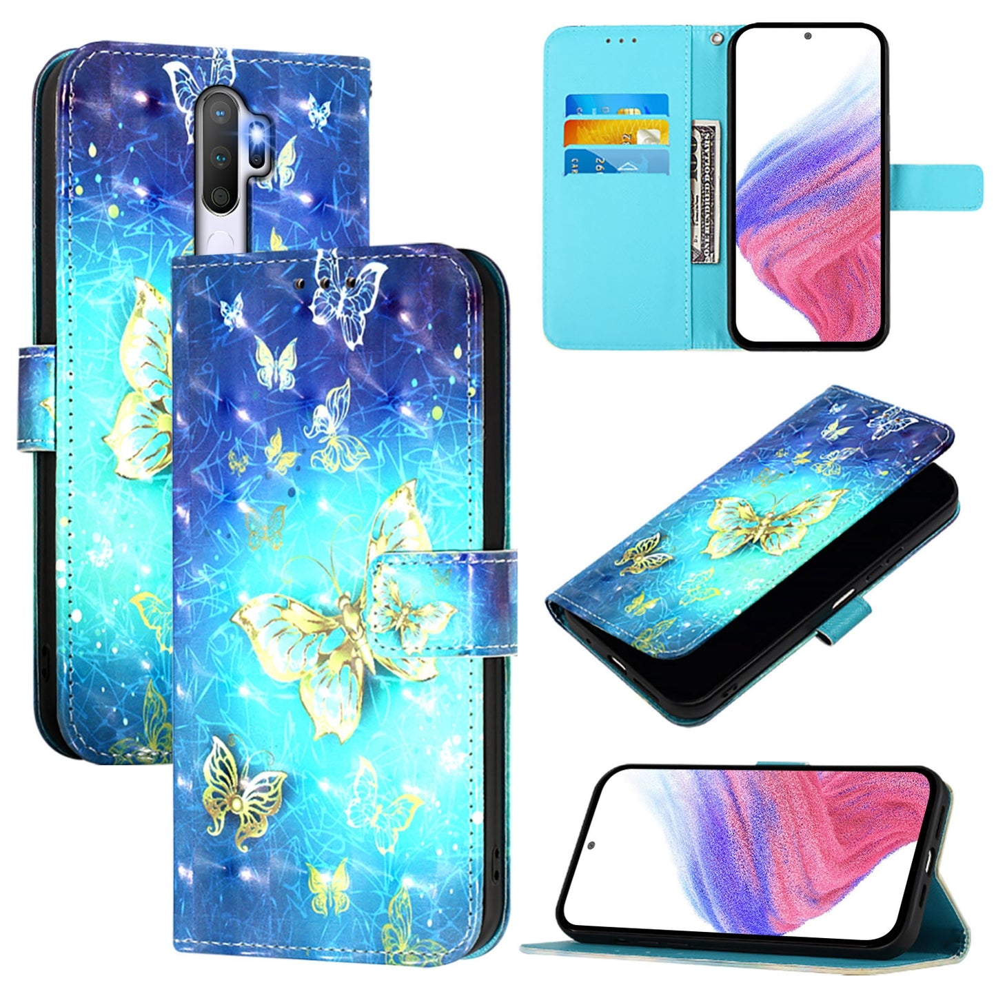 OPPO A5 2020 4G Leather Flip Phone Case with 3D Painted Design, Card Holder, Wallet & Stand Function - Durable Protection & Easy Access