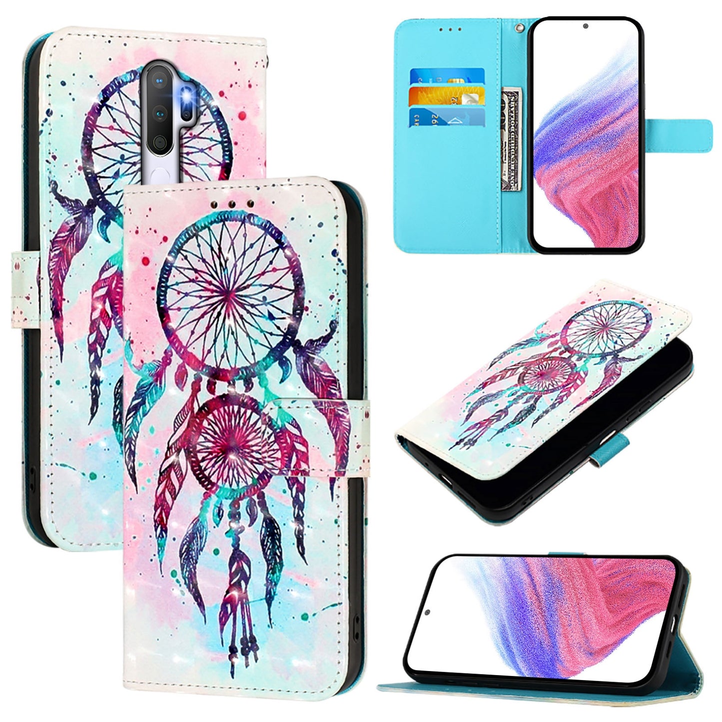 OPPO A5 2020 4G Leather Flip Phone Case with 3D Painted Design, Card Holder, Wallet & Stand Function - Durable Protection & Easy Access