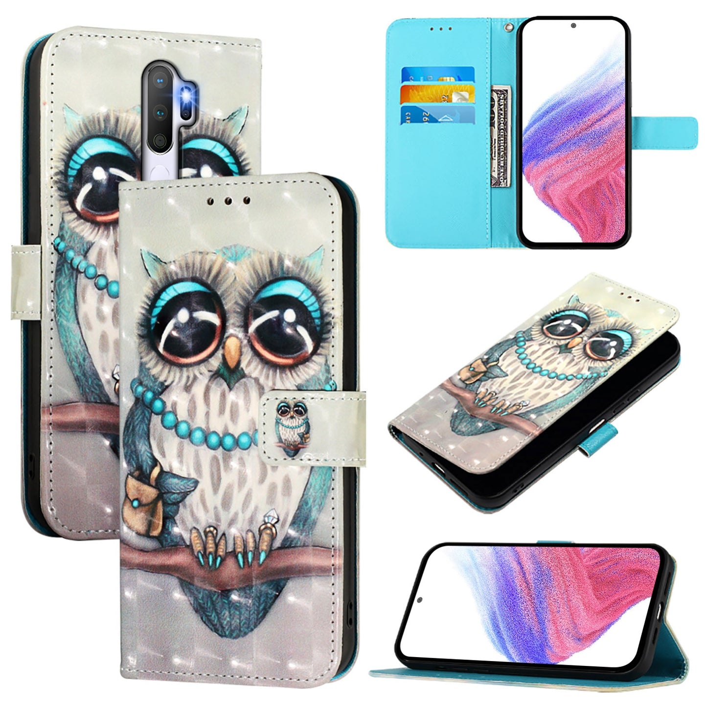 OPPO A9 2020 4G Leather Flip Phone Case with 3D Painted Design, Card Holder, Wallet & Stand Function - Durable Protection & Easy Access