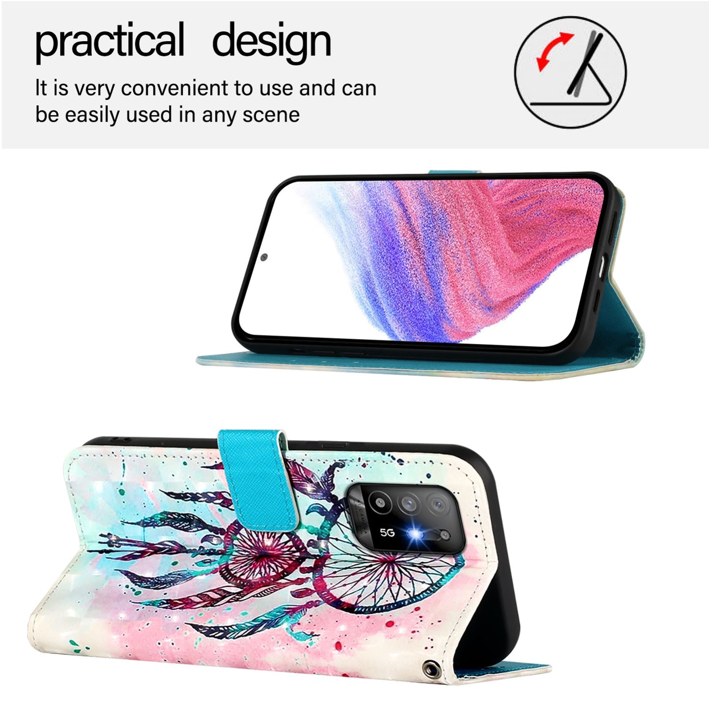 OPPO A94 5G Global Leather Flip Phone Case with 3D Painted Design, Card Holder, Wallet & Stand Function - Durable Protection & Easy Access