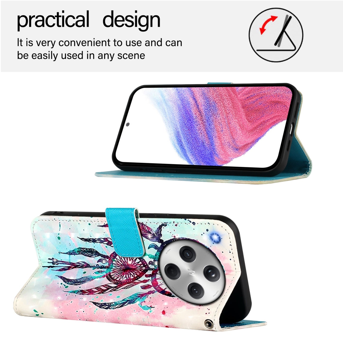 OPPO Find X8 Leather Flip Phone Case with 3D Painted Design, Card Holder, Wallet & Stand Function - Durable Protection & Easy Access