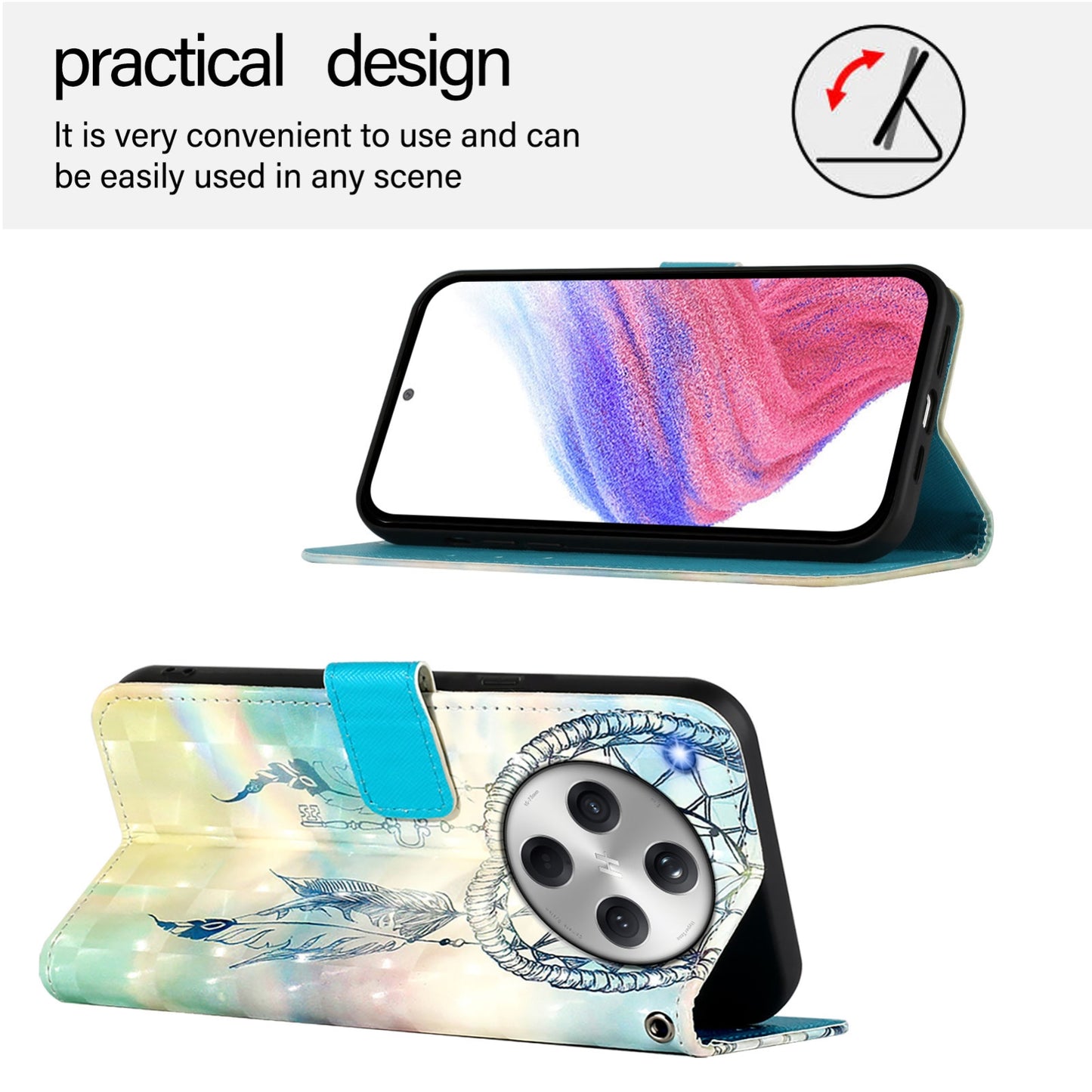 OPPO Find X8 Leather Flip Phone Case with 3D Painted Design, Card Holder, Wallet & Stand Function - Durable Protection & Easy Access