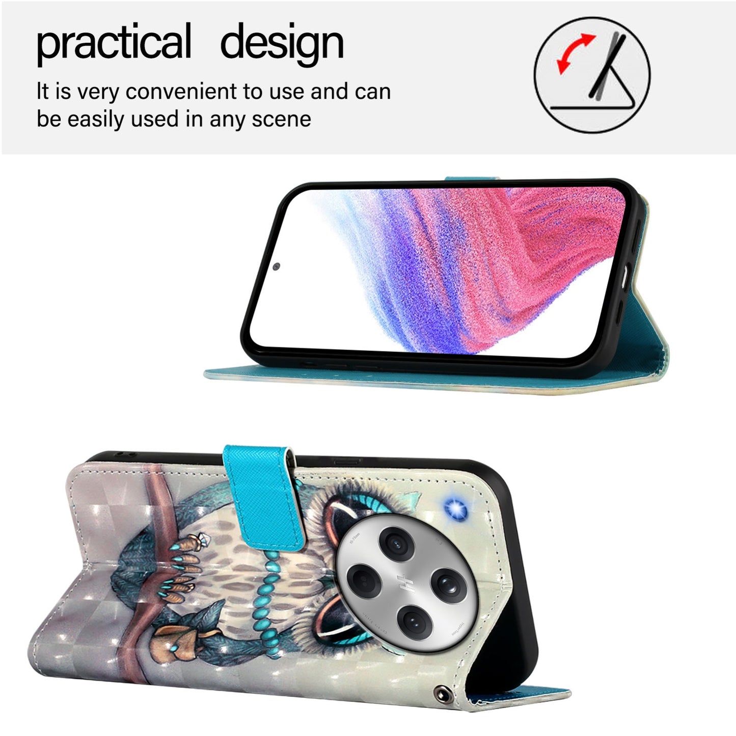 OPPO Find X8 Leather Flip Phone Case with 3D Painted Design, Card Holder, Wallet & Stand Function - Durable Protection & Easy Access