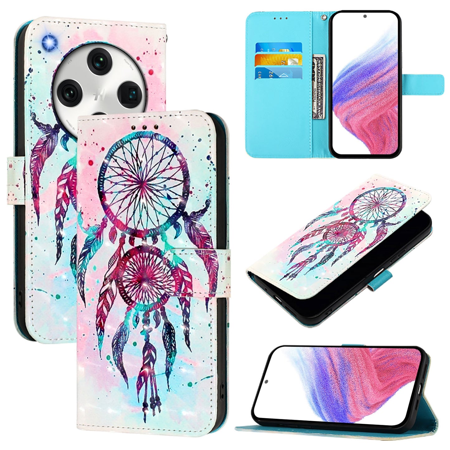 OPPO Find X8 Pro Leather Flip Phone Case with 3D Painted Design, Card Holder, Wallet & Stand Function - Durable Protection & Easy Access