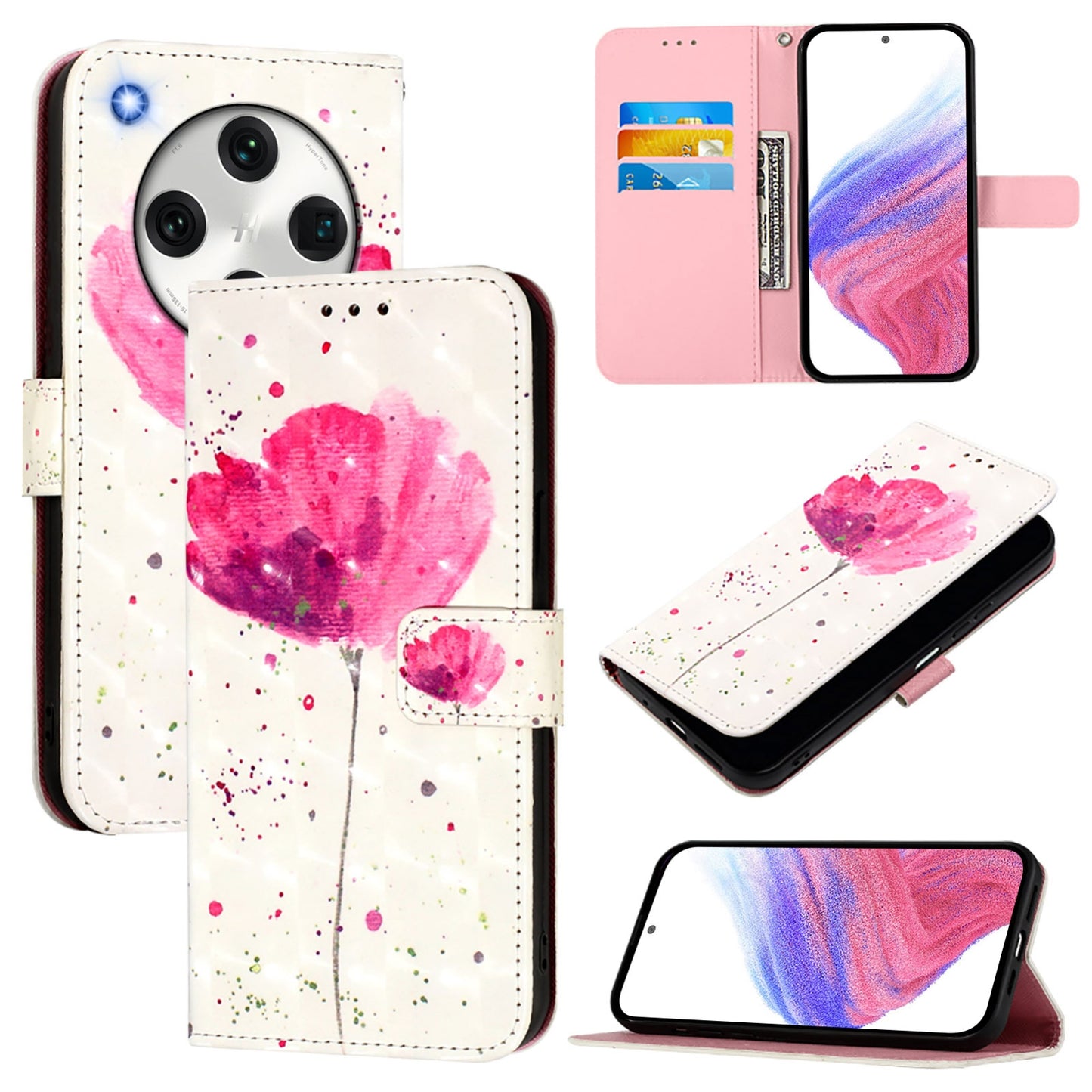 OPPO Find X8 Pro Leather Flip Phone Case with 3D Painted Design, Card Holder, Wallet & Stand Function - Durable Protection & Easy Access