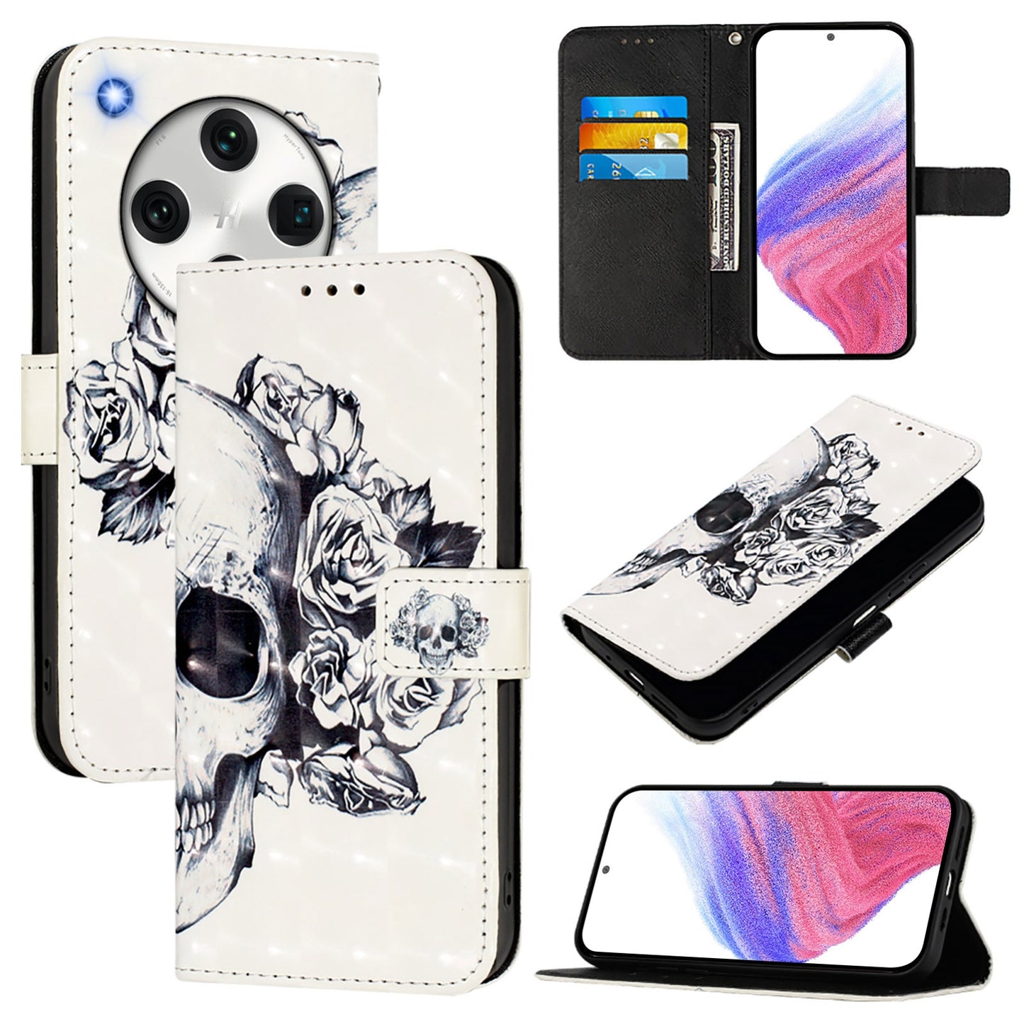 OPPO Find X8 Pro Leather Flip Phone Case with 3D Painted Design, Card Holder, Wallet & Stand Function - Durable Protection & Easy Access