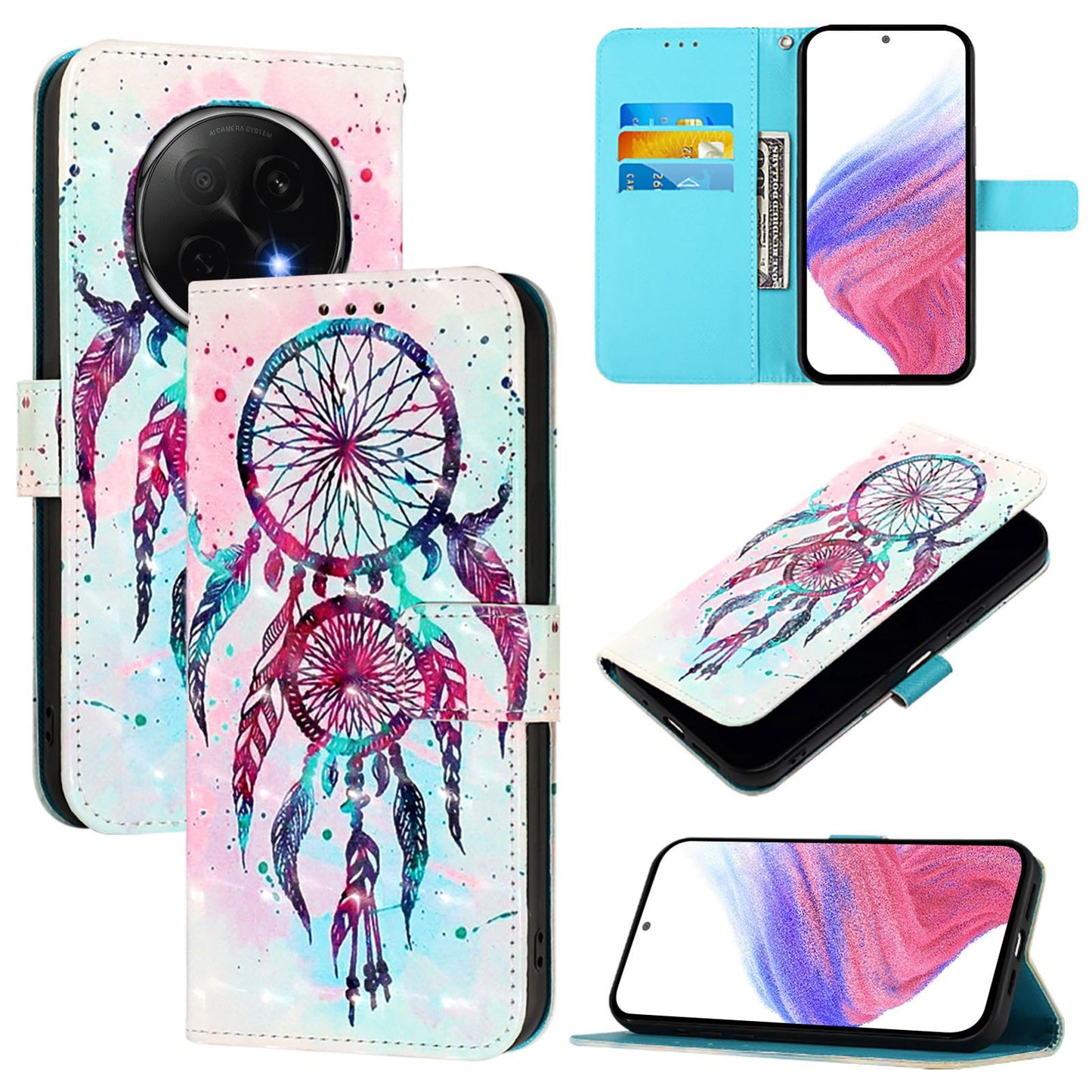 OPPO A5 Pro China Leather Flip Phone Case with 3D Painted Design, Card Holder, Wallet & Stand Function - Durable Protection & Easy Access
