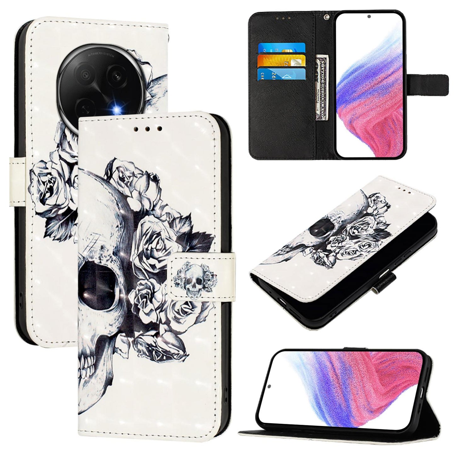 OPPO A5 Pro China Leather Flip Phone Case with 3D Painted Design, Card Holder, Wallet & Stand Function - Durable Protection & Easy Access