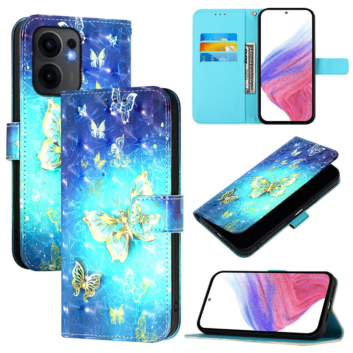 OPPO Reno13 F 5G Global Leather Flip Phone Case with 3D Painted Design, Card Holder, Wallet & Stand Function - Durable Protection & Easy Access