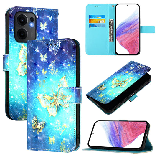 OPPO Reno13 F 5G Global Leather Flip Phone Case with 3D Painted Design, Card Holder, Wallet & Stand Function - Durable Protection & Easy Access