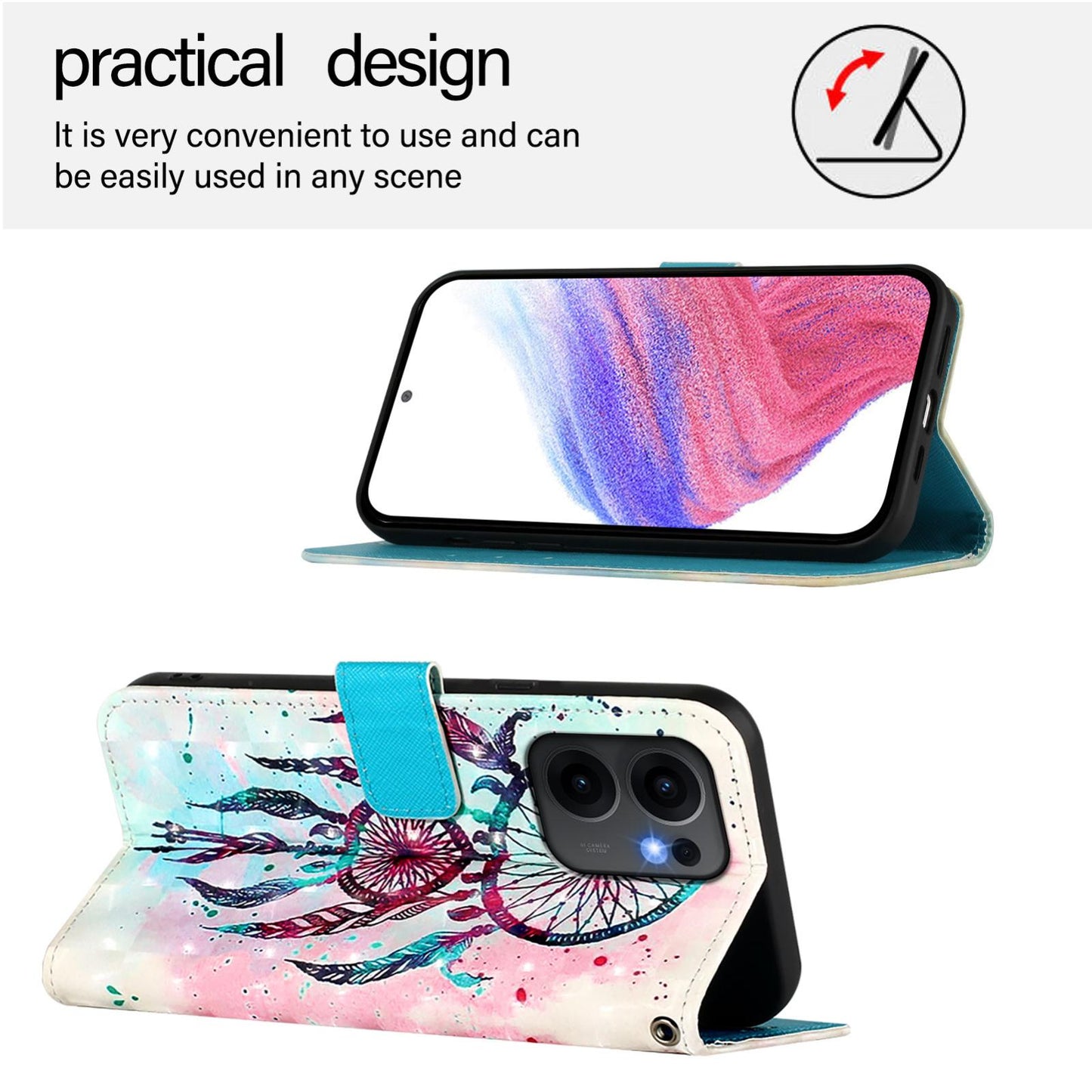 OPPO Reno13 F 5G Global Leather Flip Phone Case with 3D Painted Design, Card Holder, Wallet & Stand Function - Durable Protection & Easy Access