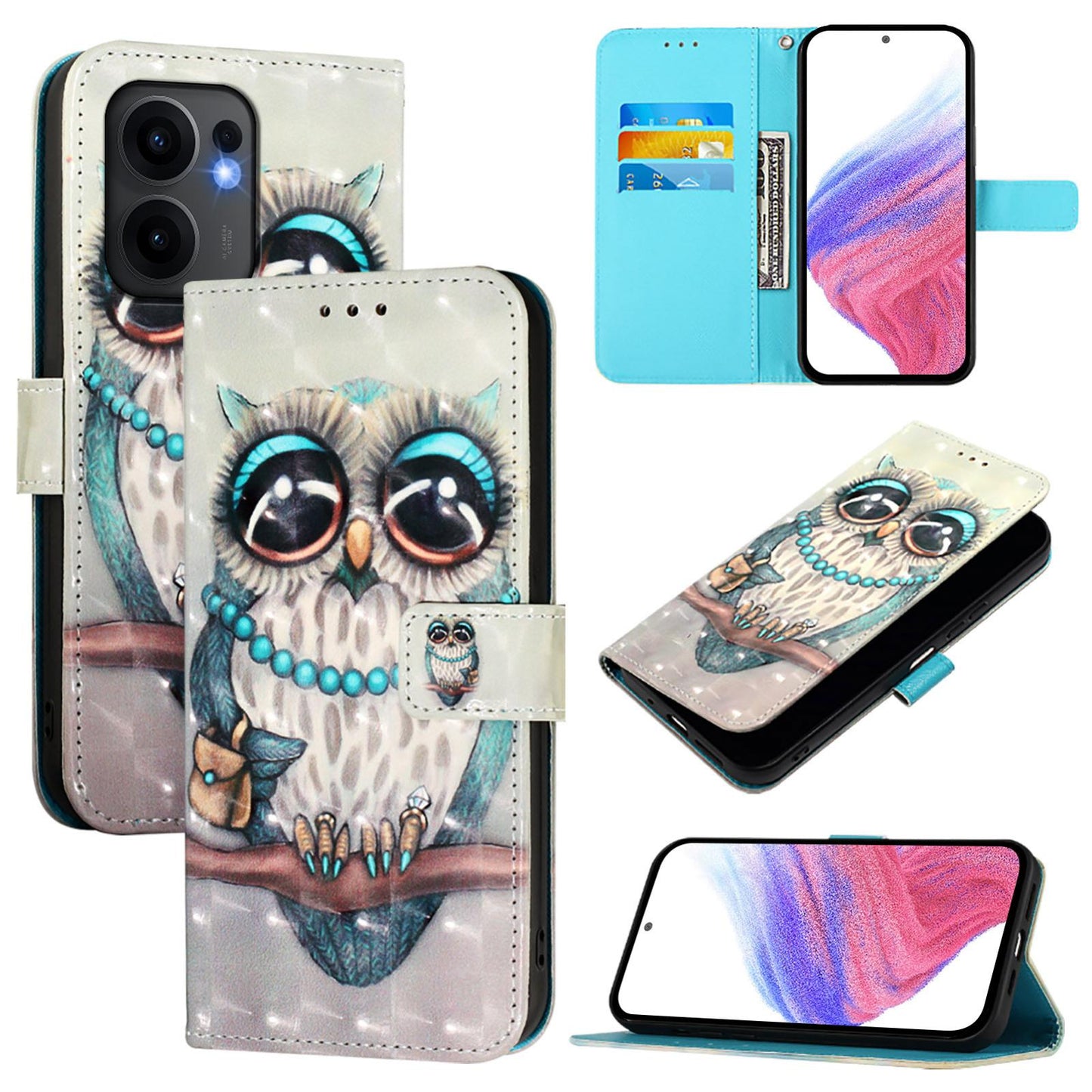OPPO Reno13 F 5G Global Leather Flip Phone Case with 3D Painted Design, Card Holder, Wallet & Stand Function - Durable Protection & Easy Access