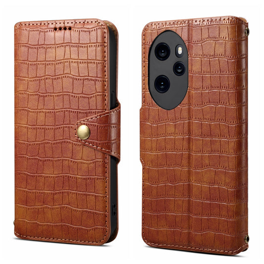 Honor 100 Pro Denior Leather Case - Crocodile Texture with Oil Edge, Wallet & Kickstand Features