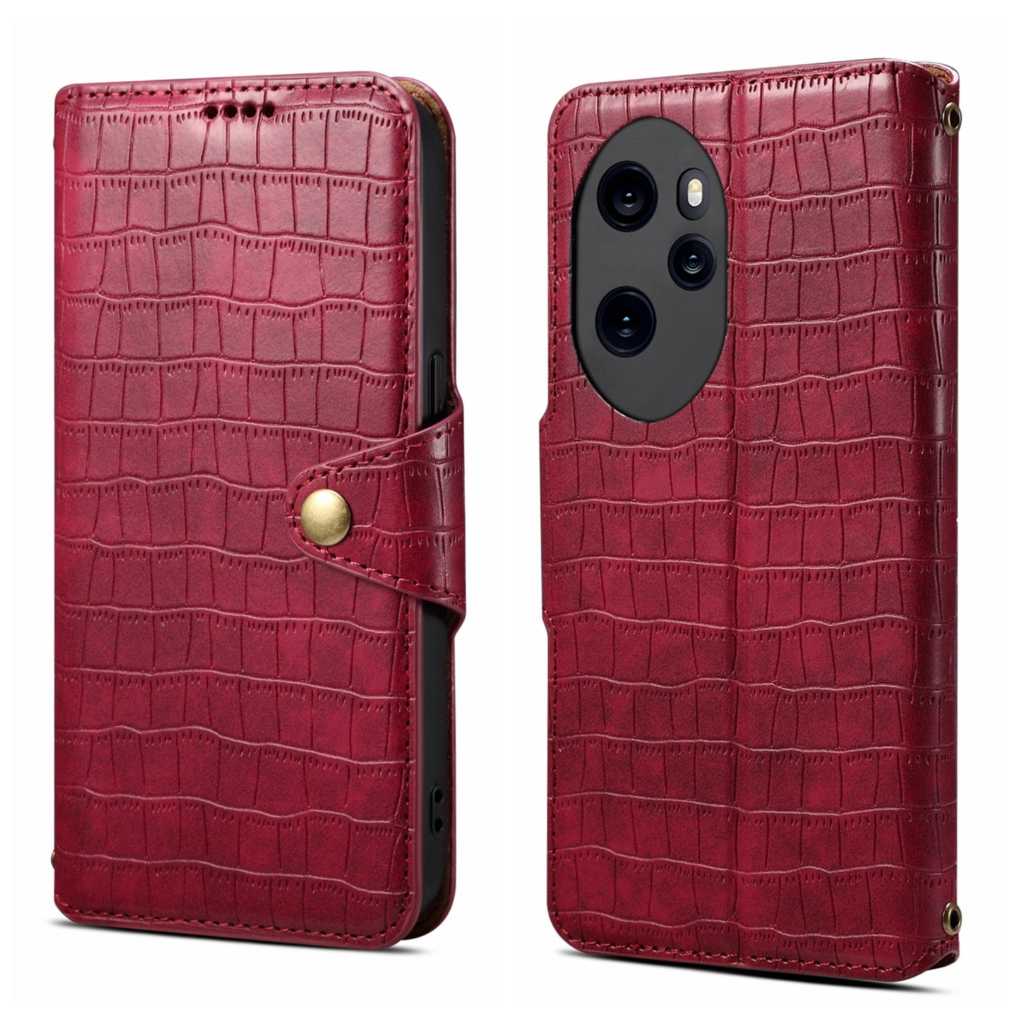 Honor 100 Pro Denior Leather Case - Crocodile Texture with Oil Edge, Wallet & Kickstand Features