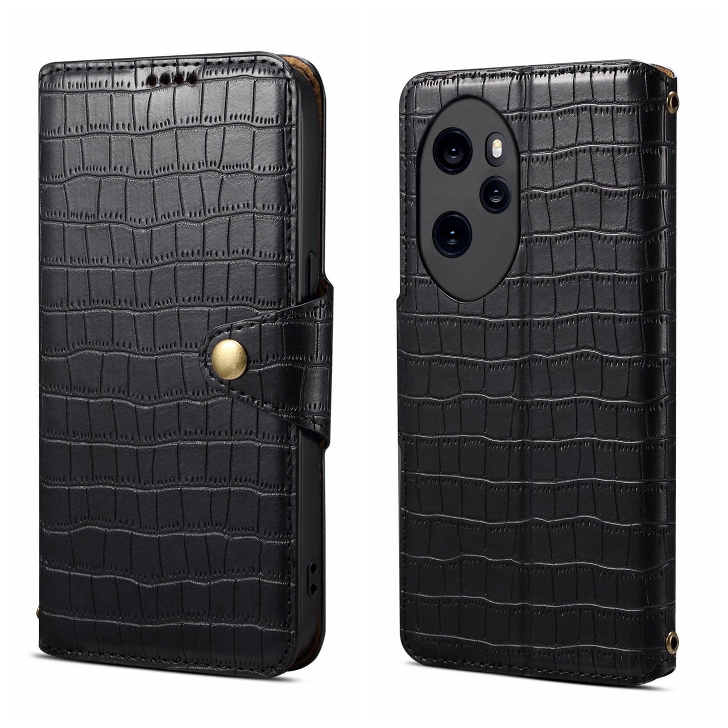 Honor 100 Pro Denior Leather Case - Crocodile Texture with Oil Edge, Wallet & Kickstand Features