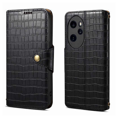 Honor 100 Pro Denior Leather Case - Crocodile Texture with Oil Edge, Wallet & Kickstand Features