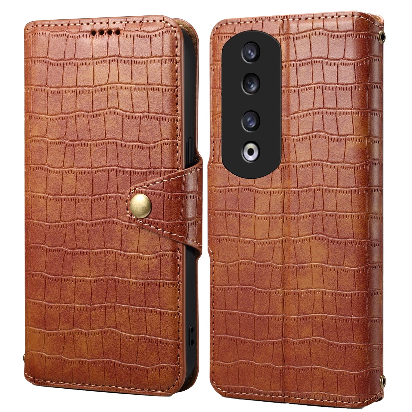 Honor 90 Pro Denior Leather Case - Crocodile Texture with Oil Edge, Wallet & Kickstand Features