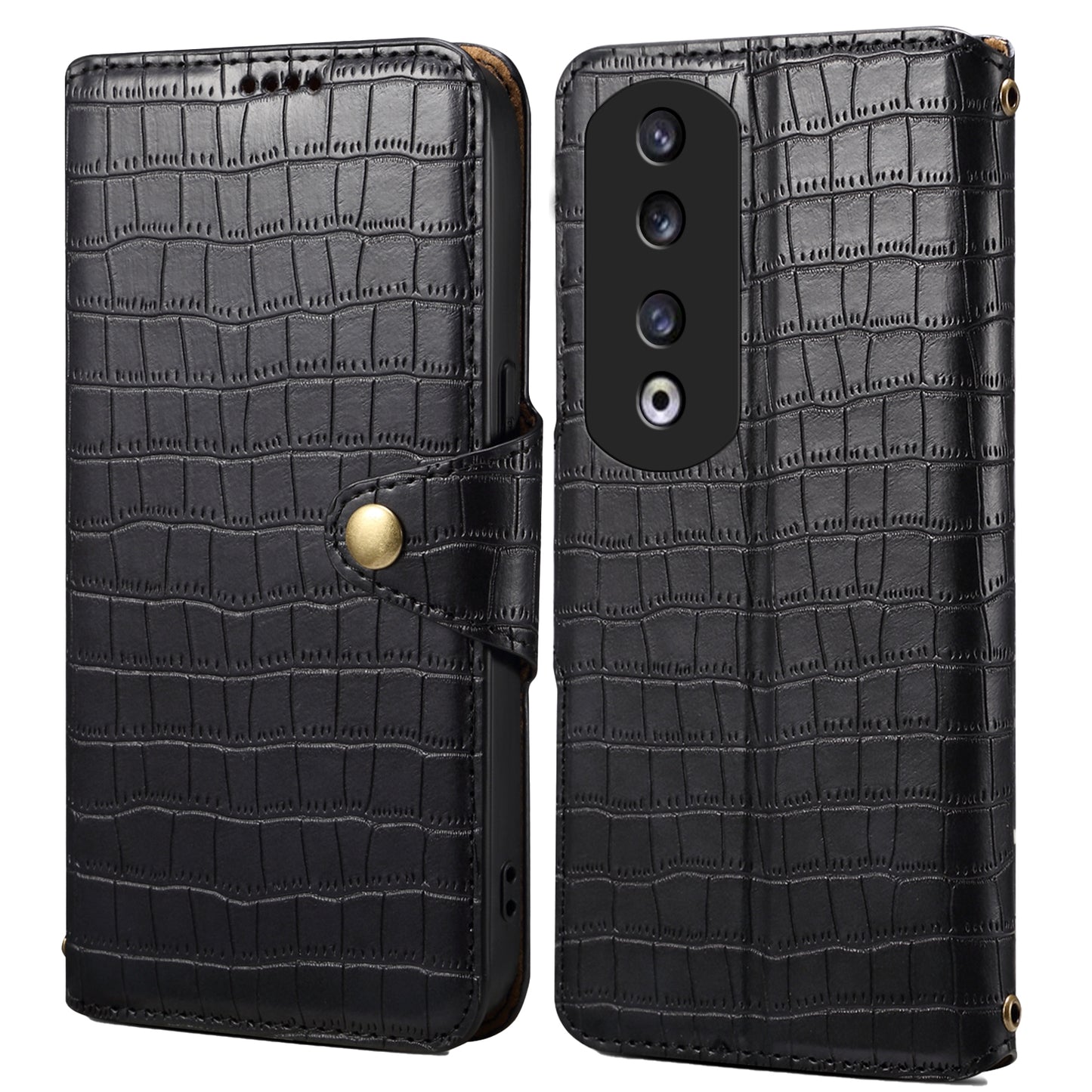 Honor 90 Pro Denior Leather Case - Crocodile Texture with Oil Edge, Wallet & Kickstand Features