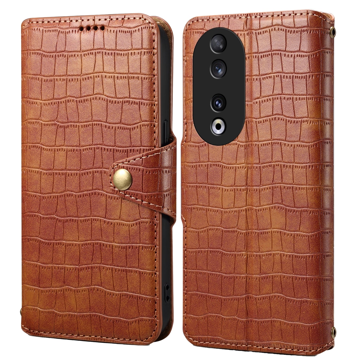 Honor 90 Denior Leather Case - Crocodile Texture with Oil Edge, Wallet & Kickstand Features