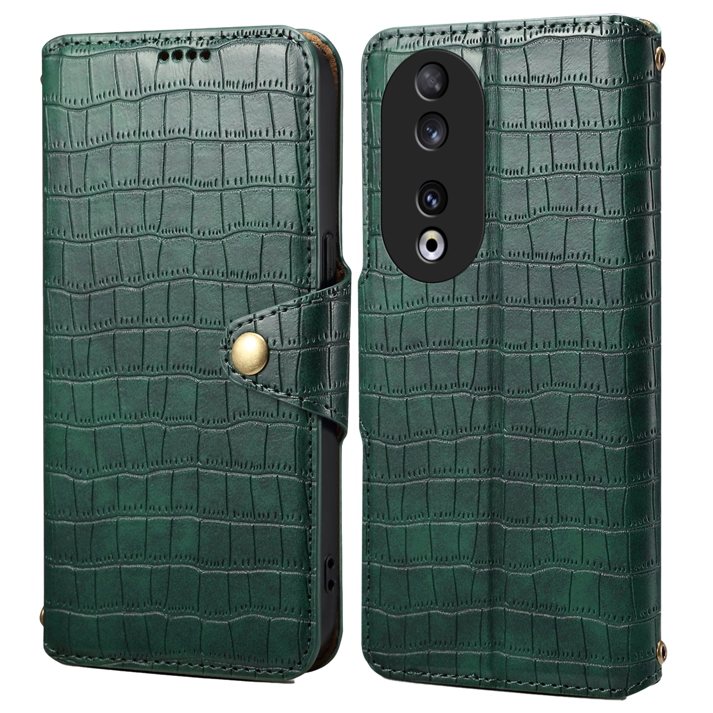 Honor 90 Denior Leather Case - Crocodile Texture with Oil Edge, Wallet & Kickstand Features