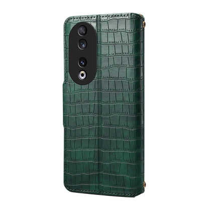 Honor 90 Denior Leather Case - Crocodile Texture with Oil Edge, Wallet & Kickstand Features