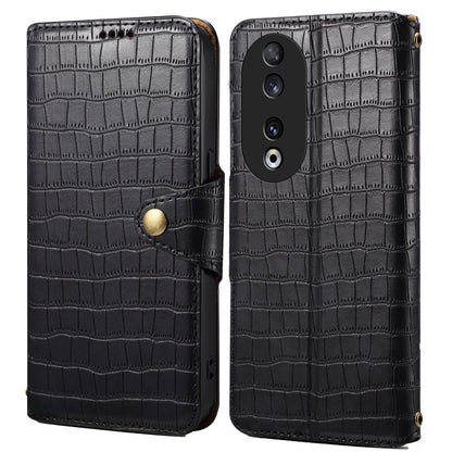 Honor 90 Denior Leather Case - Crocodile Texture with Oil Edge, Wallet & Kickstand Features