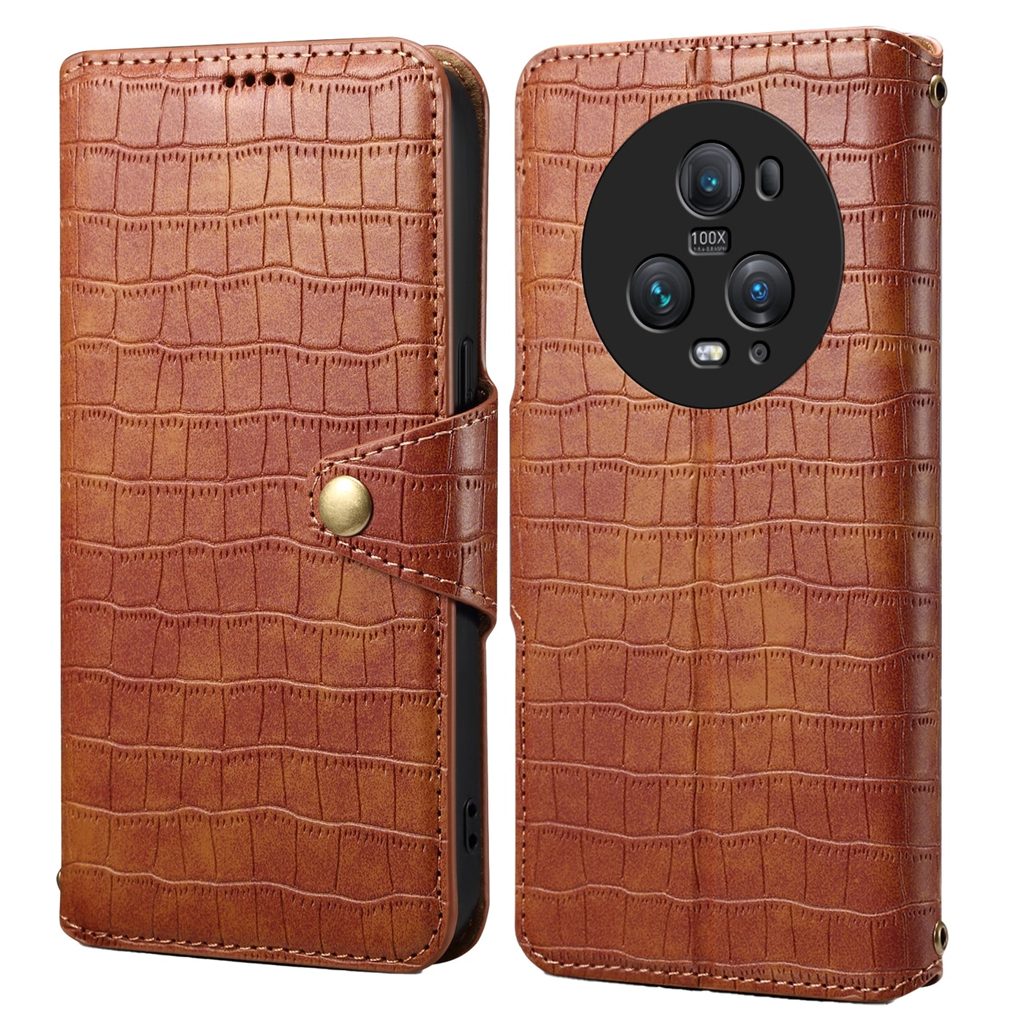 Honor Magic5 Pro Denior Leather Case - Crocodile Texture with Oil Edge, Wallet & Kickstand Features