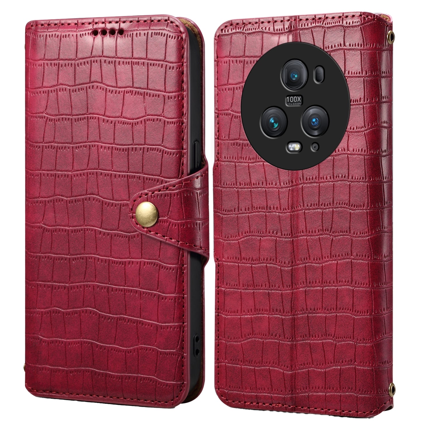 Honor Magic5 Pro Denior Leather Case - Crocodile Texture with Oil Edge, Wallet & Kickstand Features